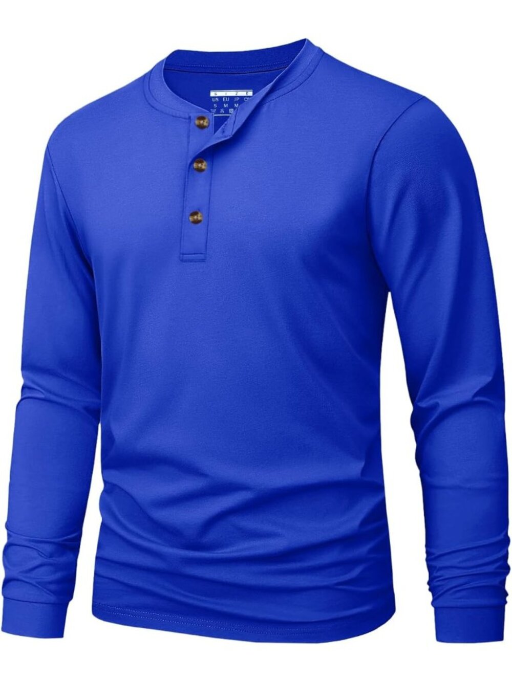 Men's Blue Long Sleeve Henley T-shirts Cotton 3-button Spring Casual